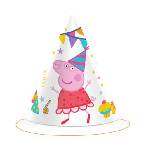 BeenSmile, GORROS PEPPA PIG, Gorros de Cartón, Decoración Cumpleaños para Niños, Gorritos para Fiesta Temática y Celebraciones Infantiles, 6 Gorros