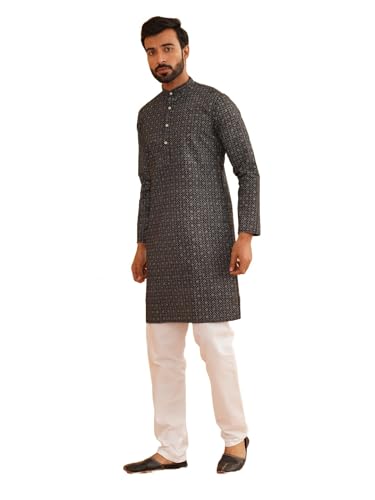 Sojanya (Since 1958 Men'S Cotton Linen Foil Printed Kurta And White Pyjama Set