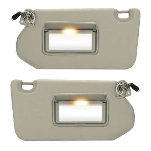 Pair of Left and Right Side Beige Sun Visor Fit for Nissan Pathfinder 2013-2018 Fit for Infiniti QX60 2014-2017 Sunvisor Replacement for 96401-9PB0A 96400-9PB0A with Makeup Mirror and with Light