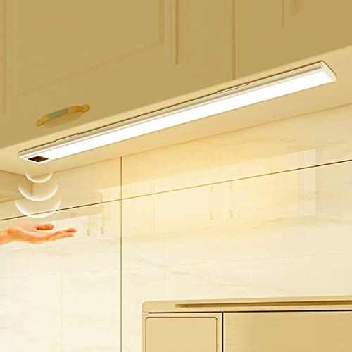 Led Lampe Detecteur de Mouvement,USB Réglette Led Rechargeable Lampe de Placard avec 3 Modes Pour Chevet Cuisine Etagères Armoires Couloir Escalier (40CM, blanc naturel) Cover