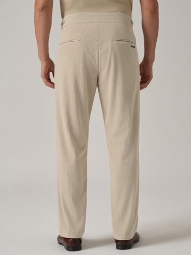 Image of Banana Club Men's Corduroy Gurkha Pants - Classic Cream Cotton Trousers with Regular Fit and Distinctive Waist Design for Casual Wear