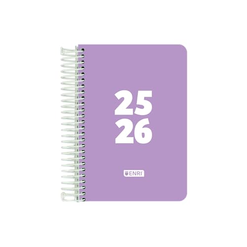 Enri, Agenda 2025 2026, Día Por Página, Tapa Plástico, 12x18 cm, Español, Color Malva