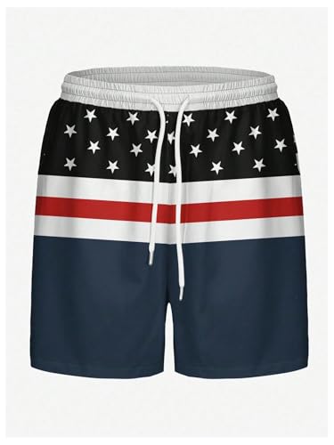 SweatyRocks Men's Color Block Swim Trunks Striped Star Print Beach Shorts Swimwear with Pockets3
