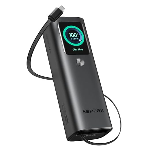 AsperX Laptop Power Bank, 20,000mAh 165W, Retractable Cables, Aluminum Alloy Unibody Portable Charger Power Bank, Battery Bank for MacBook Pro/Air/iPhone 17/iPad Pro/S25 Ultra/Dell/HP(Flight-Approved)