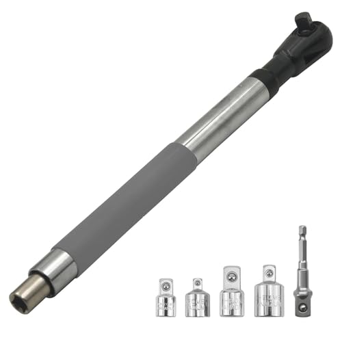 Llave de Extensión de Desplazamiento de Impacto Listo, Compatible con Enchufes de 1/2 ', Llave de Trinquete Eléctrico con 4 Adaptadores, Llave de Enchufe para Espacios Apretados