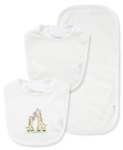 Image of Little Me Clothes for Baby Boys’ and Girls’ 2 Bibs and 1 Burp Cloth Set, Soft Cotton Feeding Essentials with Velcro Closures