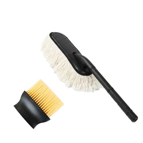 Image of Kmils Premium Soft Fiber Car Duster Brush Set with Dashboard & Air Vent Cleaning Brush | Scratch-Free Car Interior & Exterior Dust Cleaner for Car (Pack of 2) (White Car Duster + Brush)