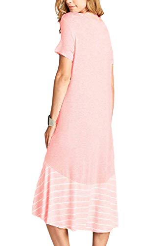 Image of Jayscreate Women's Casual Summer Dress Midi Length T Shirt Tunic Short Sleeve Crew Neck Long Beach Dress Loose Fit with Pockets Off Pink