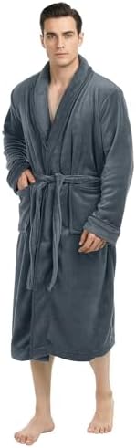 NY Threads Luxurious Mens Shawl Collar Fleece Bathrobe Spa Robe