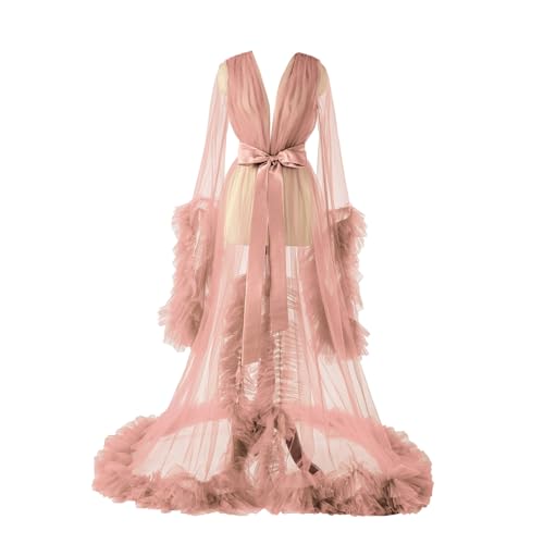 Daily Life Mall Womens tulle Robe Dusty Pink Long Bridal Robes Aline Tulle Lingerie Maternity Bathrobe Photoshoot Illusion Wedding Scarf Illusion Boudoir Lingerie Bathrobe