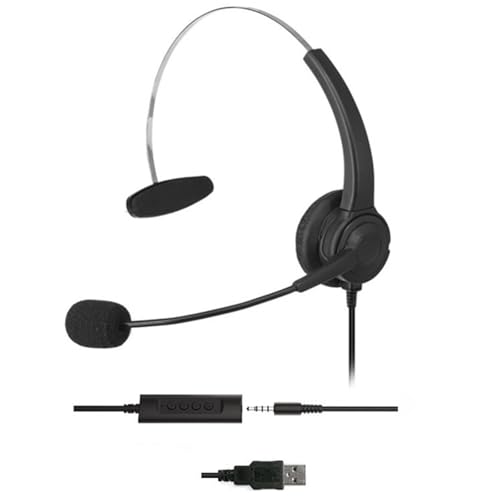 CPAOWEHF Auriculares USB para Ordenador con Micrófono para Ordenador Portátil Cascos Estéreo con Cable 3 5mm para Centro Llamadas con Micrófono Y Cancelación Ruido