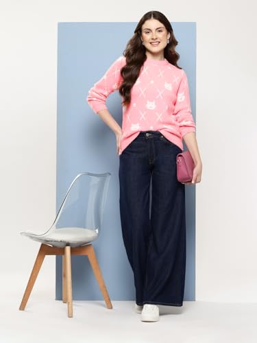 Image of Aarika Womens Winter Wear White-Pink Colour Solid Fur Sweat Shirt