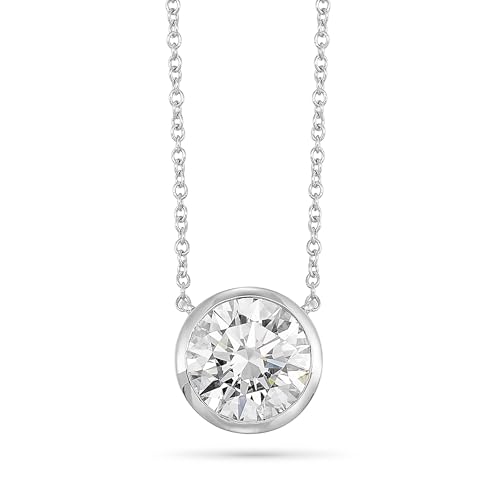 Carbon Atelier IGI Certified 1/2 Carat Brilliant Cut Lab Grown Diamond Round Solitaire Pendant Necklace for Women I 14k White Gold Necklace (G-H, VS1-VS2, cttw) I 18 Inch Long Chain I Bezel Set