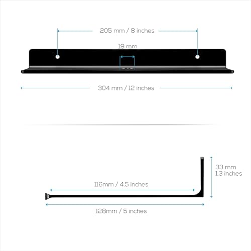 Image of 12 Inch Set 2 Black Wall Shelf - Metal Floating Shelf for Wall, Wall Mounted Shelves, Modern Wall Shelf for Bedroom & Living Room Storage, Minimalist Wall Mount Shelf (30.48 CM Long X 12 CM deep)