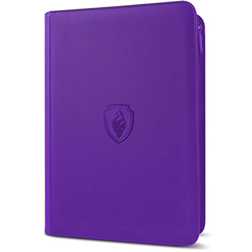 Image of Premium Zip Card Binder, Fabmaker 9 Pocket Trading Card Binder, PU Cover Zipper Card Collection Album, Sturdy 360 Side-Loading Card Folder Holder for Game & Sports Cards, Purple