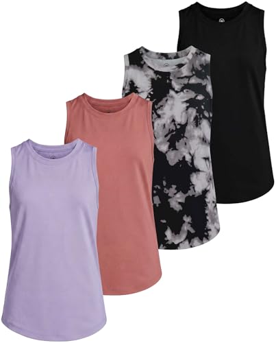 Image of Real Essentials 4 Pack: Girls' Dry-Fit Active Tank Top - Gym Running Workout Athletic Shirt for Kids Teens Youth