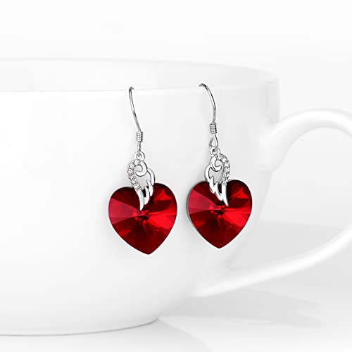 Aoboco Sterling Silver Love Heart Dangle Drop Earrings With Crystals Fine Jewelry Gift For Women Girls (Red Heart) #TOP1