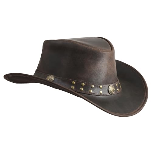 Image of Sidewinder Australian Cowboy Leather hat Steampunk Unisex Adult for Men and Women Shapeable Outback Western Style Wide Brim