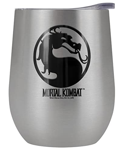 Mortal Kombat 9 OFFICIAL Symbol 12 OZ Stemless Wine Tumbler, Stainless Steel Travel Cup|Lake Tumbler|Insulated with Leak Resistant Slide-Lock Lid, Stainless Steel