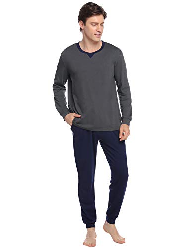Abollria Pyjama Longue Homme, Lot Pyjamas Chaud en Coton Confortable Haut et Bas de Pyjama,Gris Foncé,M