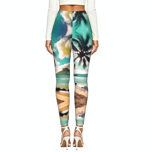 Leggings de compresión para mujer suaves con estampado tropical de palmeras 3