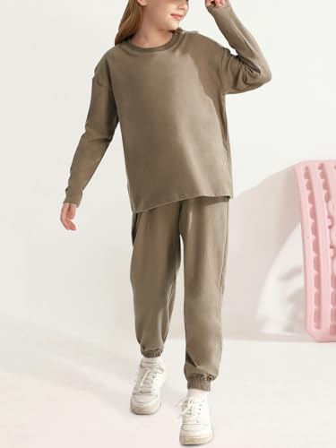 Image of Valcatch Girls Sweatsuit 2 Piece Outfit Cute Ruffle Sweatshirt and Sweatpants Kids Tracksuit Jogger Set Fall Winter Clothes