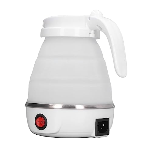 BAOK Foldable Travel Electric Kettle, Silicone and Stainless Steel Quick Boiling Folding Electric Kettle 0.6L for Camping (White)