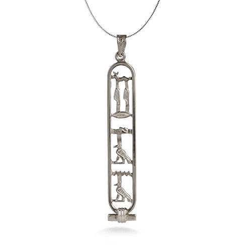 Discoveries Egyptian Imports - Personalized Sterling Silver Cartouche Necklace Bundle - Open Style Pendant with Hieroglyphs and 18" Chain - Handmade in Egypt - Size: X-Large