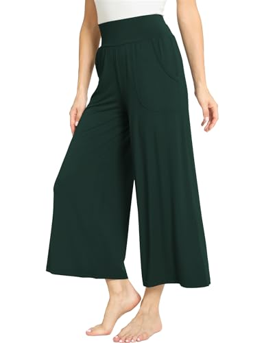Image of GYS Bamboo Viscose Wide Leg Gaucho Cropped Pants, High Waist Capris Cloud-Soft Pajama Pants with Pockets, Flowy Yoga Pants