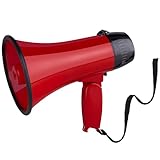 MyMealivos Portable Megaphone Bullhorn 20 Watt Power Megaphone Speaker Voice and Siren/Alarm Modes with Volume Control and Strap (Red)