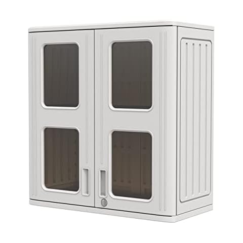 Mrosaa Indoor Outdoor Storage Cabinet Waterproof with Shelf, Lockable Outdoor Box for Indoor/Outdoor/Garage Storage for Garden Tools/Lawn Care Accessories, White… Cover