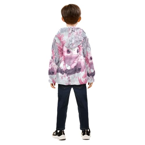 Cherry Blossoms Cute Axolotl Toddler Fleece Jacket Girl Boys Hooded Fleece Jacket Coat Warm Outwear Zip-up 3-10T4