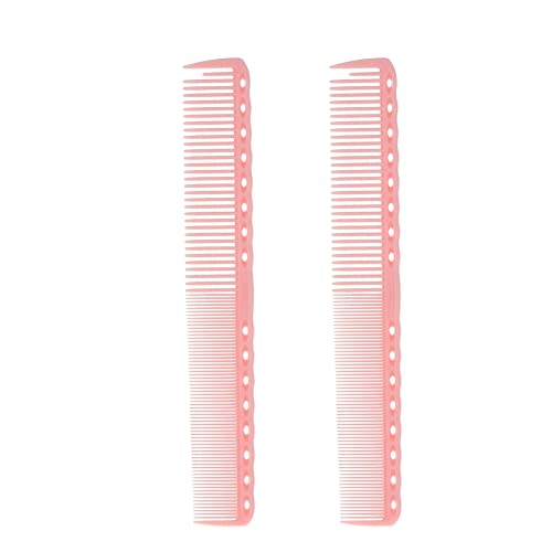 2 Pack 339 Pink Fine Cutting Barber Comb, Heat Resistant 14 Holes Salon Hairdressing Styling Comb (Pink)