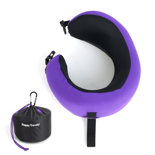Image of C CUSHION LAB Travel Pillow, Award-Winning Patented Ergonomic Design for Chin & Neck Support Memory Foam Neck Pillow, Compact Airplane Pillow for Traveling, Flight, Car (Royal Purple, Medium)