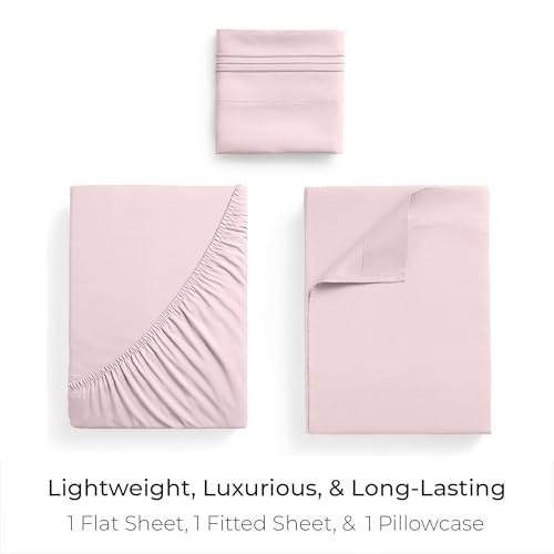 Image of Mellanni Twin Sheets Set - 3 PC Iconic Collection Bedding | Hotel Luxury, Extra Soft, Cooling Bed Sheets - Wrinkle, Fade, Stain Resistant (Twin, Blush Pink)