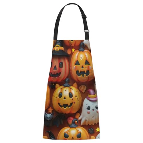 Aglebo Cute Pumpkins Chef Apron with Pockets Adjustable Shoulder Strap Waterproof Cooking Apron for Kitchen Baking Gardening Pottery Painting