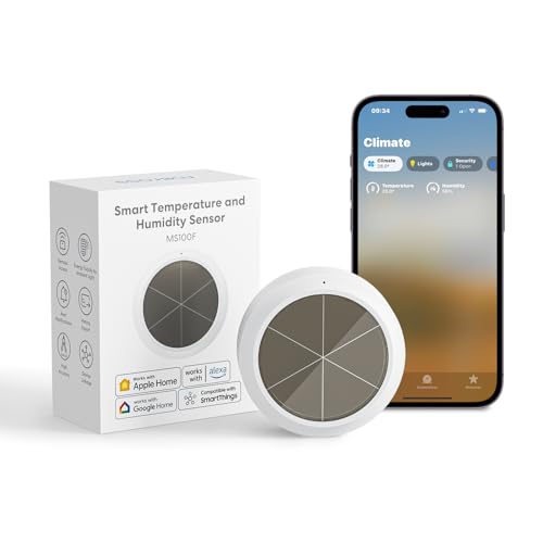 Meross WLAN Hygrometer Thermometer Innen, Erfordert Meross Hub, Smart Temperatur- und Luftfeuchtigkeitsmesser, Solarenergieversorgung, Verpackung kann variieren