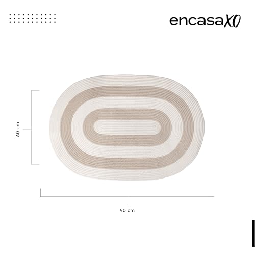 Image of Encasa XO Oval Braided Rug for Living Room & Bedroom | Cotton Blend Reversible Floor Carpet | Handwoven Natural Fiber Carpet | Washable Area Rug for Home Decor | Beige & Off-White (60x90 cm) | 2x3 Ft