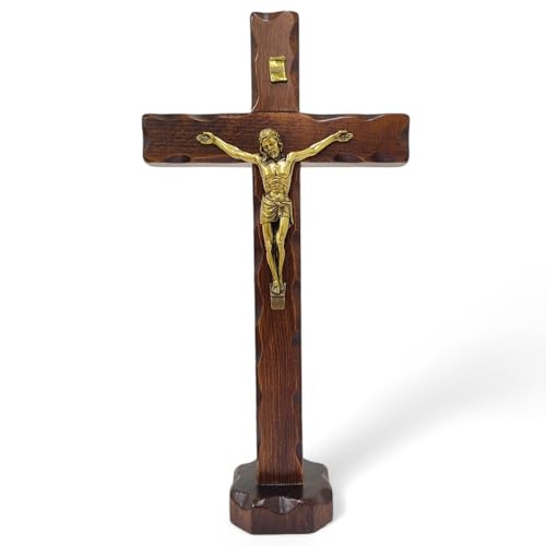 La Balestra Crocifisso da Tavola - Artigianale Made in Italy Cristo e INRI Ottonati - Crocifissi da Tavola in Legno, Cura e Precisione dei dettagli di Gesù Crocifisso -34,5X18 cm