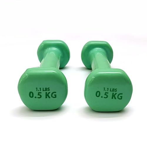 Image of Vinyl Dumbbells Set of 2 for Men & Women | Anti-Slip Fixed Weight Exercise Dumbbells for Home Workout, Gym, Fitness, Strength Training, Yoga & Aerobics 500g Each Dumbbell | 1Kg Total Pair Weight (500Gram PACK OF 2) (TOTAL 1KG)