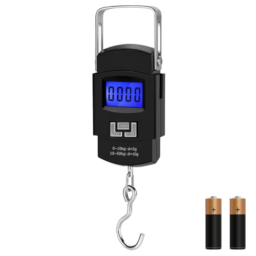Balança Digital Portátil Bagagem Pilhas Inclusas Capacidade 50KG LCD Prática Alça Reforçada em Aço Ideal Aeroportos Viagens Malas Bolsas Sacolas Pescaria