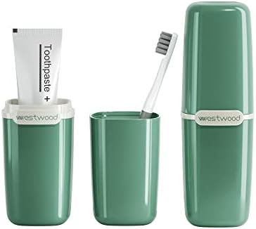 HyJeryty Green Plastic Travel Toothbrush Holder Case with Cover, Portable Travel Toothbrush Cup, Storage Container for School Camping Business Trip Bathroom