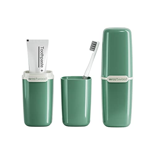 Hyjeryty Green Plastic Travel Toothbrush Holder Case With Cover, Portable Travel Toothbrush Cup, Storage Container For School Camping Business Trip Bathroom #TOP1