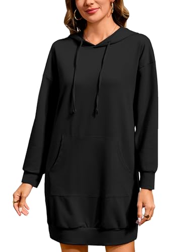 Image of Quenteen Women Hoodies Dress Hooded Sweatshirts Dress Casual Long Sleeve Tunic Dress Oversized Sweatshirts with Pocket