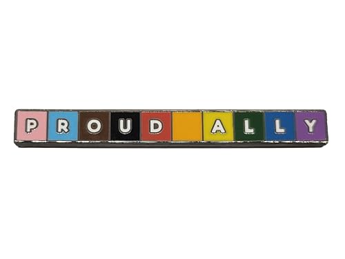 Image of Proud Ally Enamel Lapel Pin with Rainbow Pride Colors for LGBTQ and Trans Rights Support