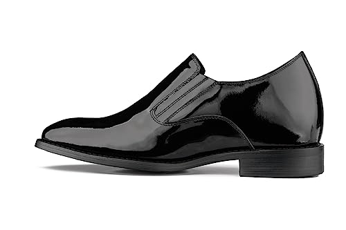 CALTO Men's Invisible Height Increasing Elevator Shoes - Black Patent Leather Slip-on Formal Dress Loafers - 2.8 Inches Taller - Y7402 - Size 8 D(M) US3