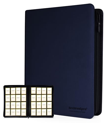 Image of Premium 16 Pocket Card Binder, Holds 1024 Cards for MTG TCG Sports Game Cards(Blue,16 Pocket) | Large-capacity side-loading binder with zipper. No-ring design holds 1024 cards in clear pockets.