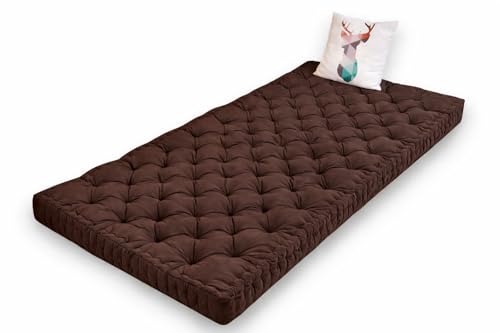 Image of ATOOTFUSION Soft Cotton Floor Box Mattress, 5-Inch Thick, Foldable, Movable, Medium Firm, Solid Colored (Brown, Queen Big 60X72X5 inches)