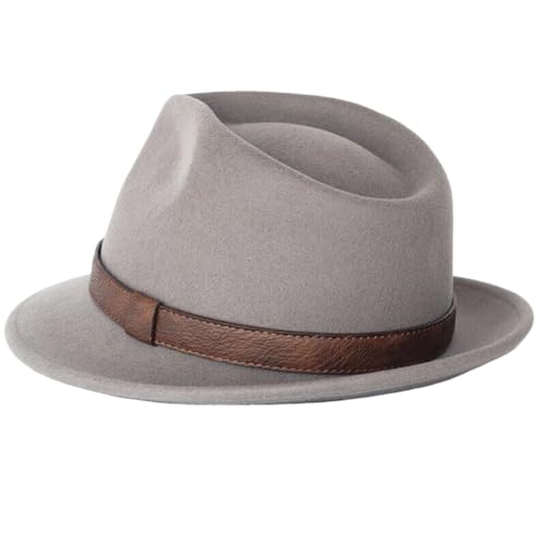 Chapeau Fedora pour homme en feutre de laine gris kaki coupe grande tête