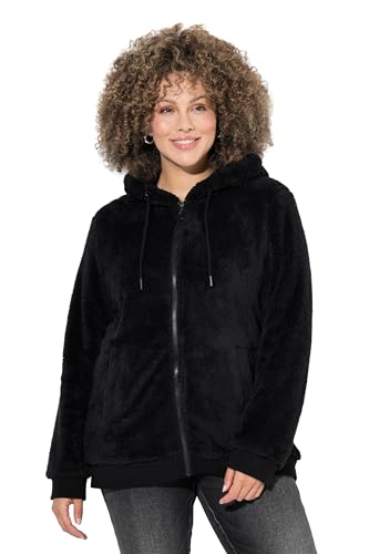 Ulla Popken Sweat-shirt zippé en peluche pour femme, Noir, 58-60